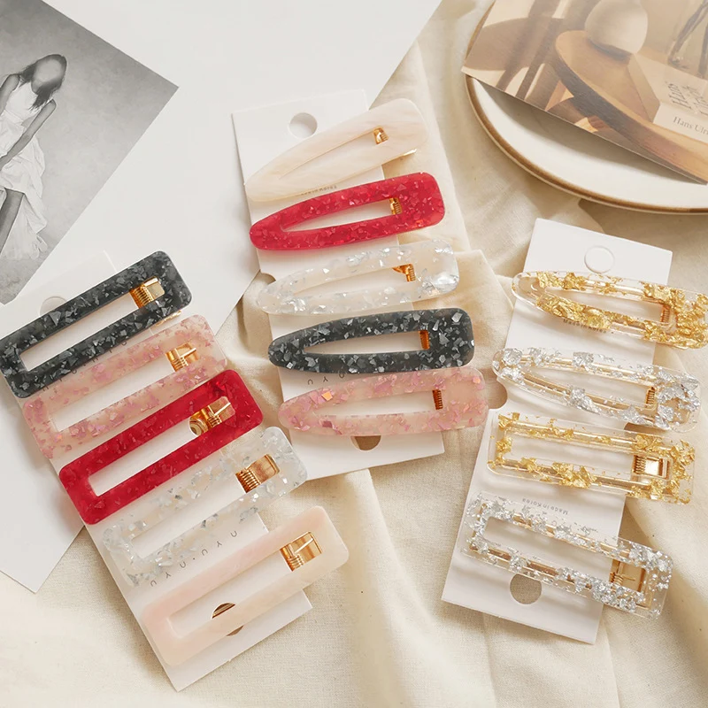 

Shiny Waterdrop Hollow Hair Clips Acrylic Hairpins Rectangle Fashion Hair Accessories Geometric Korea Girls Women