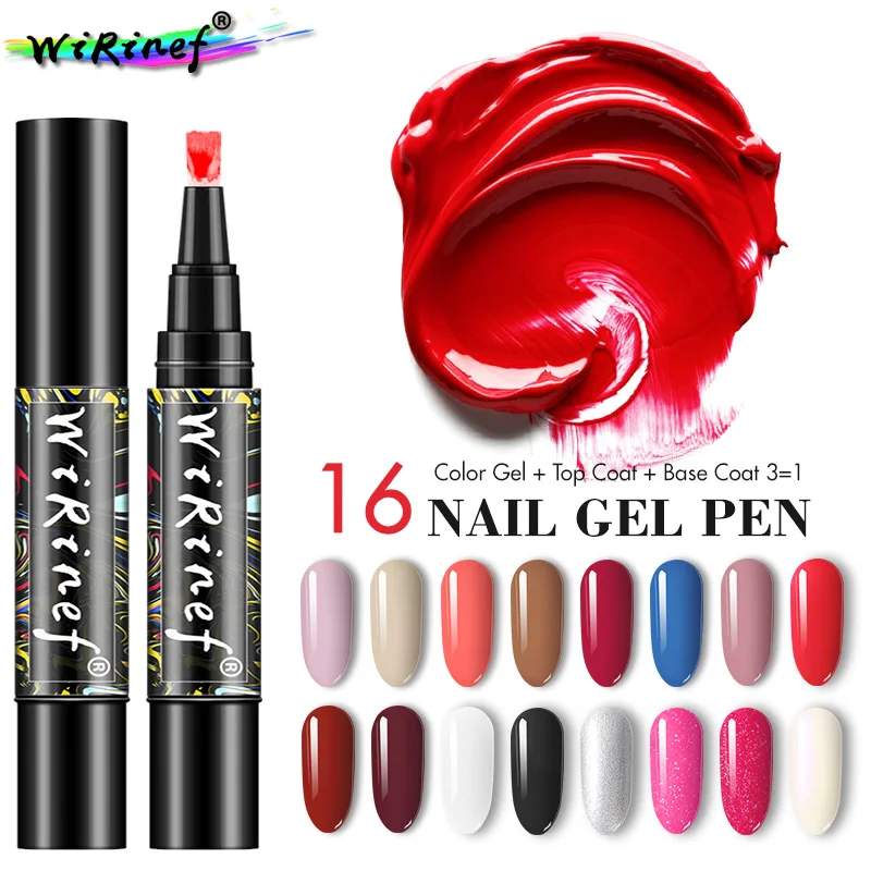 

WiRinef One Step Nail Gel Polish Pen 3 In 1 Glitter Gel Pencil Nails UV Gel Polish Varnish Pen Nail Art Manicure 16 Colors
