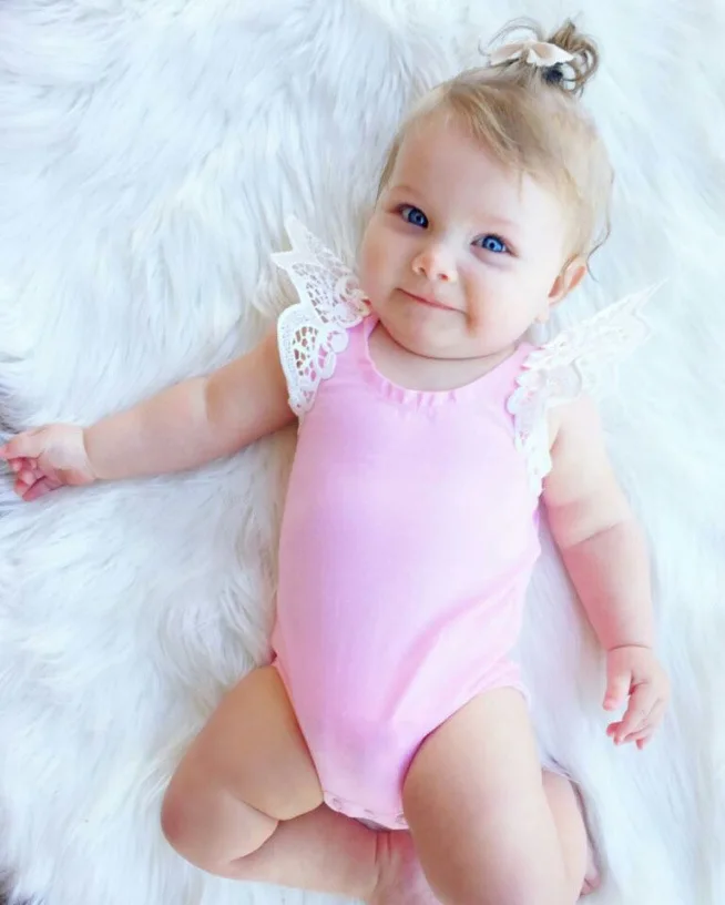 

Baby Girl Clothes Summer Cotton Jumpsuit INS Candy Color Lace Flying Sleeve Romper Newborn Infant Clothing