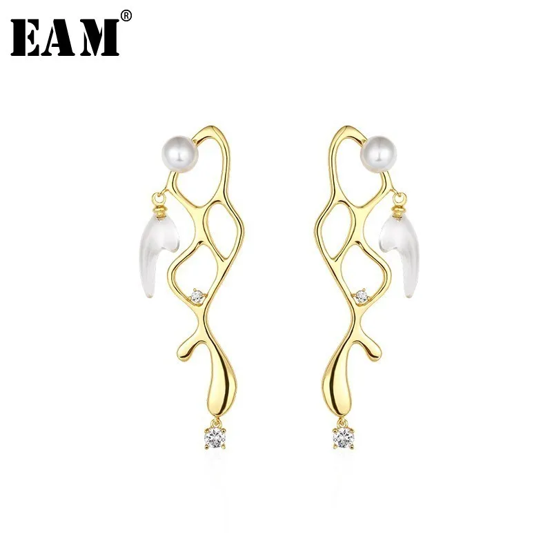 

WKOUD EAM Jewelry / 2019 New Fashion Irregular Geometric Stitching Pearl Rhinestone Earrings Women's Accessories S#R1117
