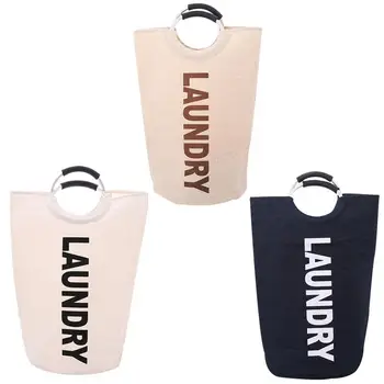 

Large Size Clothes Towels Bedding Storage Barrel Cotton Canvas Hamper Toy Storage Basket Waterproof With Aluminum Alloy Handle