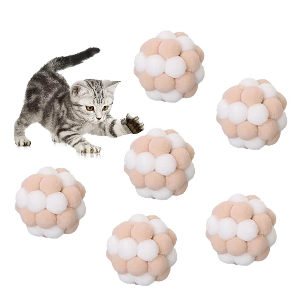 

6PCS Mini Handmade Plush Elastic Bell Ball Cat Toy Set Creative Funny Interactive Cat Play Toy Kitten Dog Pet Toy Supplies