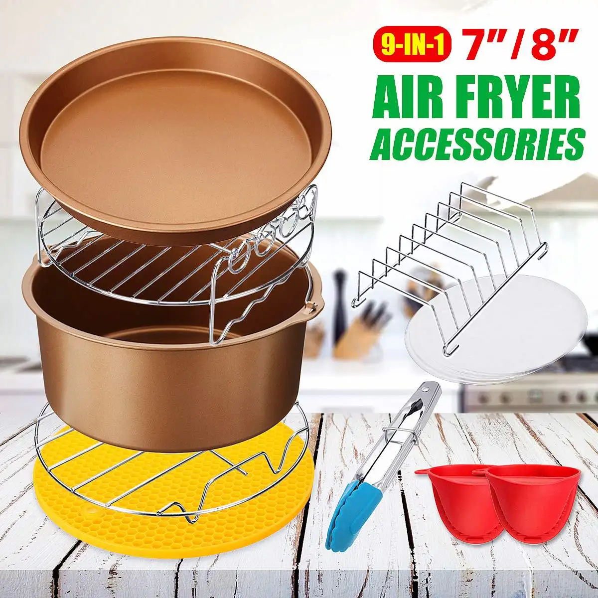 

2019New Arrival 9PCS 8" Air Fryer Accessories Airfryer Chips Baking Pan Set For 3.2-6.8QT - 8 For Home Barbecue,Baking,Cooking