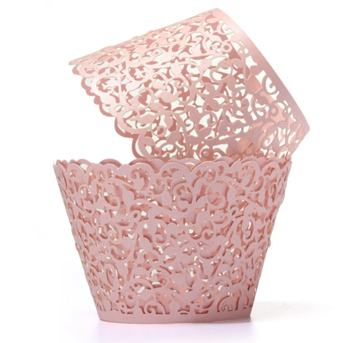 

New-12X Filigree Vine Cake Cupcake Wrappers Wraps Cases Wedding Birthday Decorations Pink