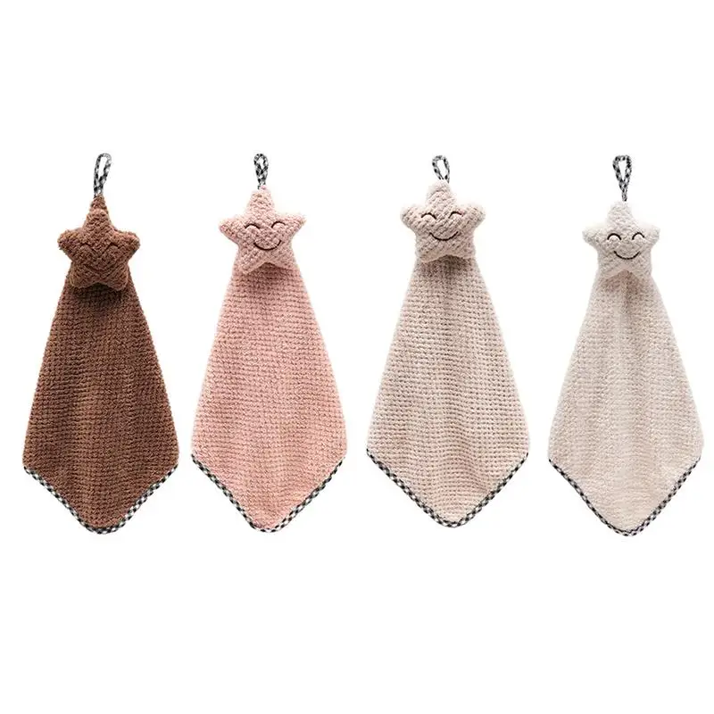 

Cartoon Cute Small Handkerchief Star Smiley Coral Fleece Soft Kitchen Bathroom Business Ornaments Wipes For Products