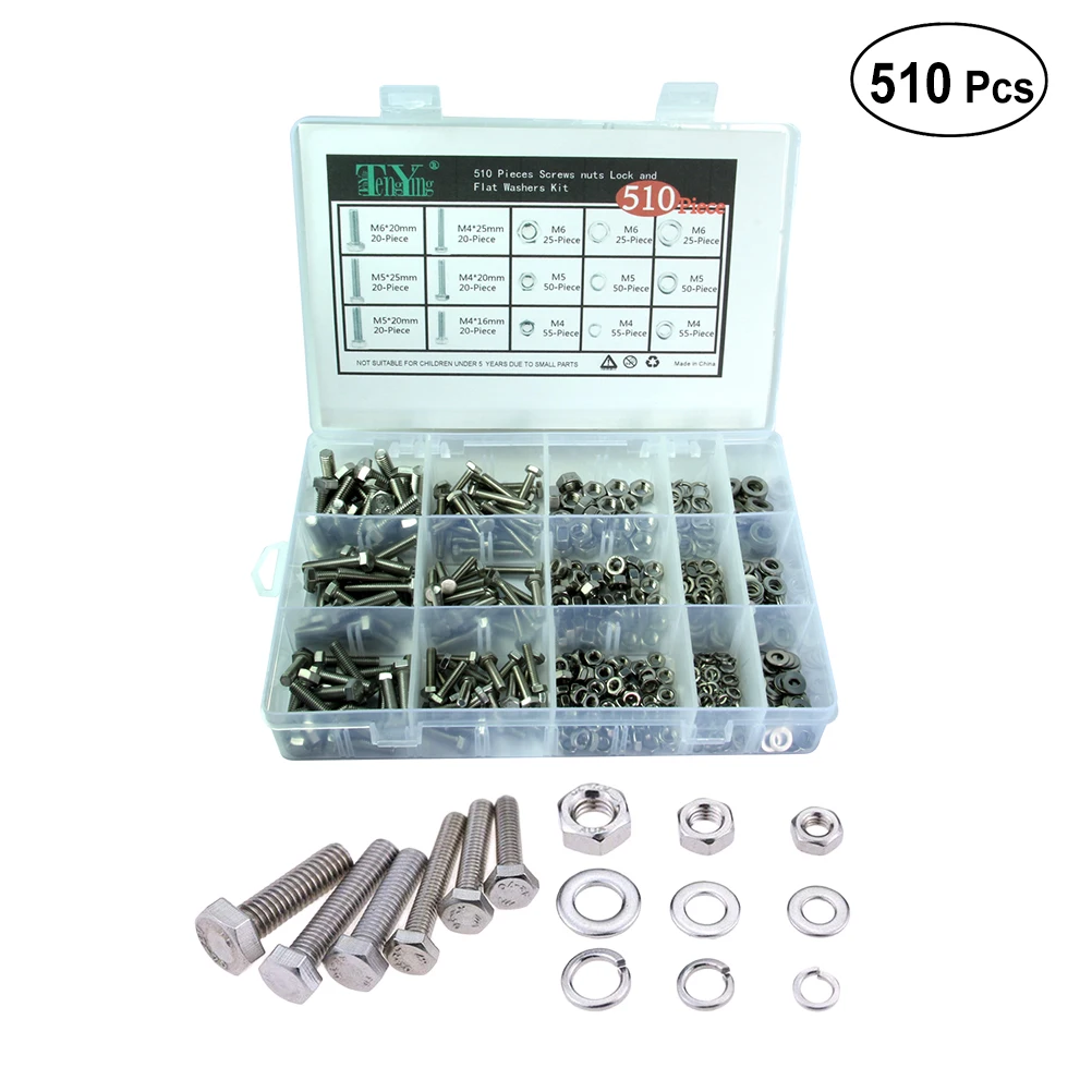 

510pcs Screw Nut Set box Different Size Flat Hex Flat Gasket Lock Gasket for Fixed Spacing Locks Lamps Toy