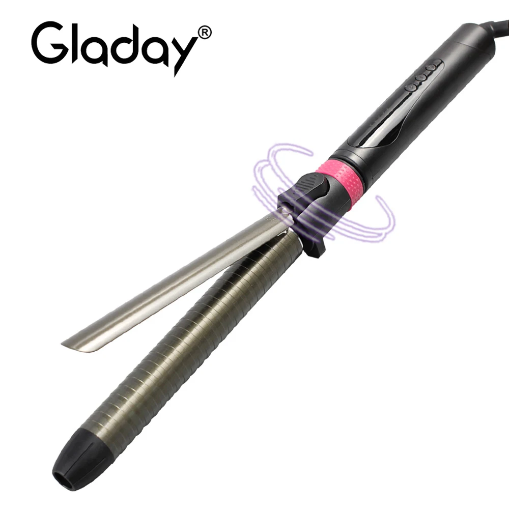 Murah Gladay Rambut Atlet Curling Putra dengan Kontrol Manual Memutar Klip Rambut Curling Wand 0.75 Inci Bergelombang Keriting Rambut Curling Iron