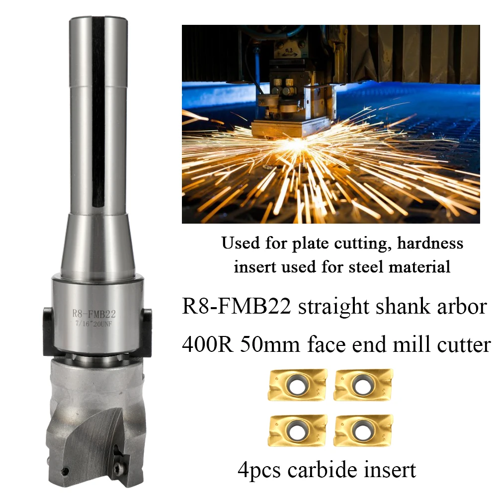 

R8-FMB22 Straight Shank Arbor 400R Face End Mill Cutter With 4PCS Carbide Inserts Turning Tool