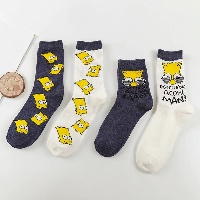 

Simpson Cotton Women Men Cartoon Crew Fun Socks Fashion Cute Unisex Casual Men Happy Funny Stockings Simpsos black white Socks