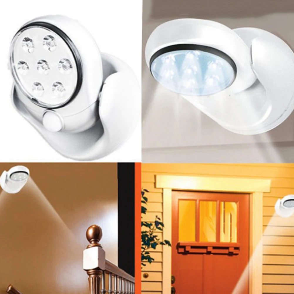 360 Degree Rotation Indoor/Outdoor 7 LEDs Wall Lamps 6V Cordless Motion Activated Sensor Light Lamp White Porch Light