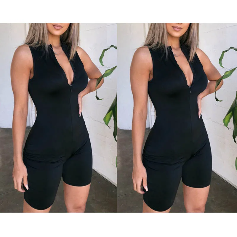 Solid Color jumpsuit Women Ladies playsuit rompers black Sexy V-Neck skinny zipper slim Short Pants Playsuits overalls Solid Color jumpsuit Women Ladies playsuit rompers black Sexy V-Neck skinny zipper slim Short Pants Playsuits overalls