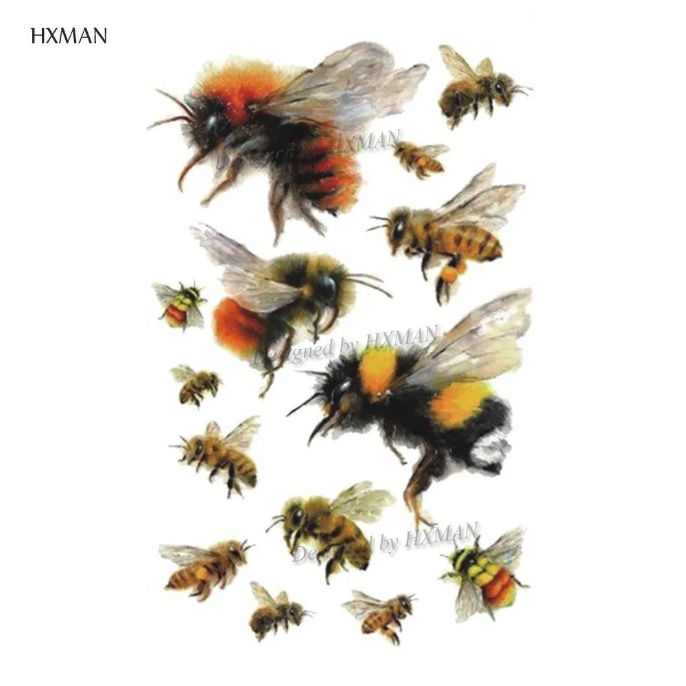 Временная тату наклейка HXMAN 12 шт./лот с пчелами животными для женщин боди арта