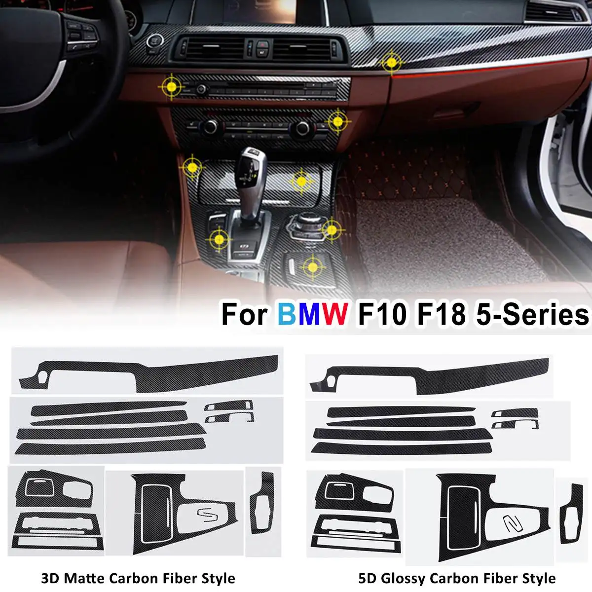 

3D/5D Sticker Interior Gear Shift Box Vinyl Decal Trim Glossy/ Matte Carbon Fiber Sticker For BMW F10 F18 5 Series 2011-2017 LHD