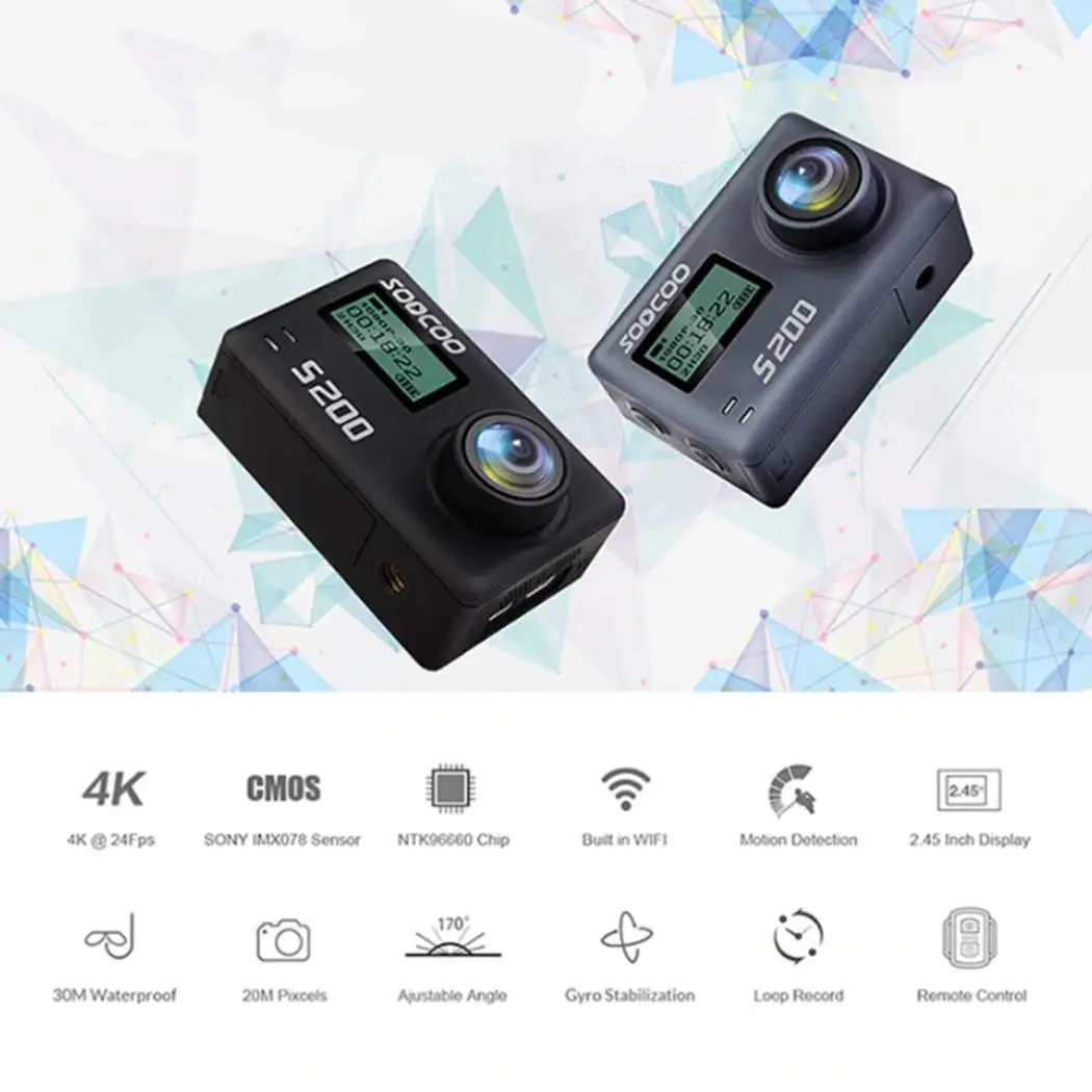SOOCOO S200 Спортивная Экшн камера Ultra HD 4K 20MP NTK96660 Chip Cam сенсор WiFi Gryo Голосовое