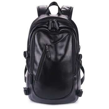 

PU Waterproof Laptop Bag School Rucksack Leather Travel Men Zipper Backpack Casual