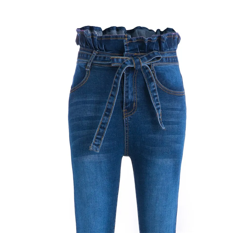 Модные джинсы Для женщин карандаш брюки Высокая талия джинсы облегающие, брюки пикантная тонкая эластичная леди джинсы с поясом