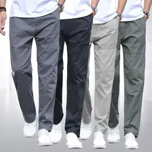 Осенние тонкие мужские повседневные штаны из хлопка, свободные прямые одноцветные штаны со средней талией, спортивная одежда с карманами, M-5XL