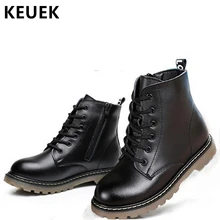 Genuine leather Ankle Motorcycle boots Autumn Winter Children boots Brand Boys Girls shoes Lace-Up Kids Snow boots 020