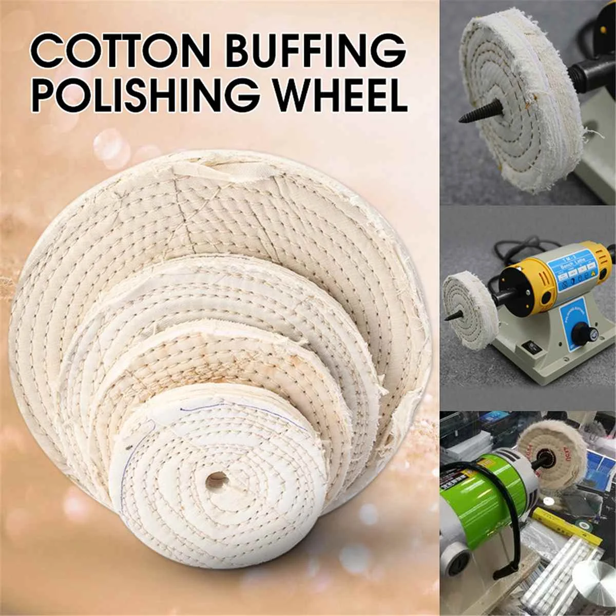 4/5/6/8'' Cotton 50 Ply Buffing Polishing Wheel Round Shape 10mm/0.39