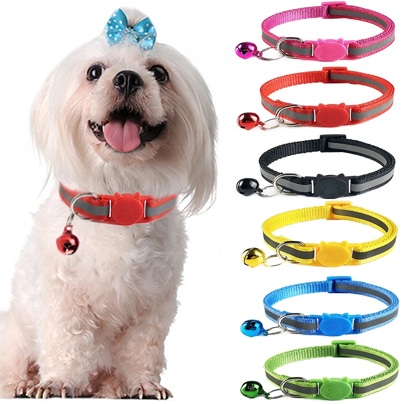 

Easy Wear Reflect Light Collars Cat Dog Collar With Bell Adjustable Cat Shape Buckle Protect Cat Puppy Pet Supplies Accessories