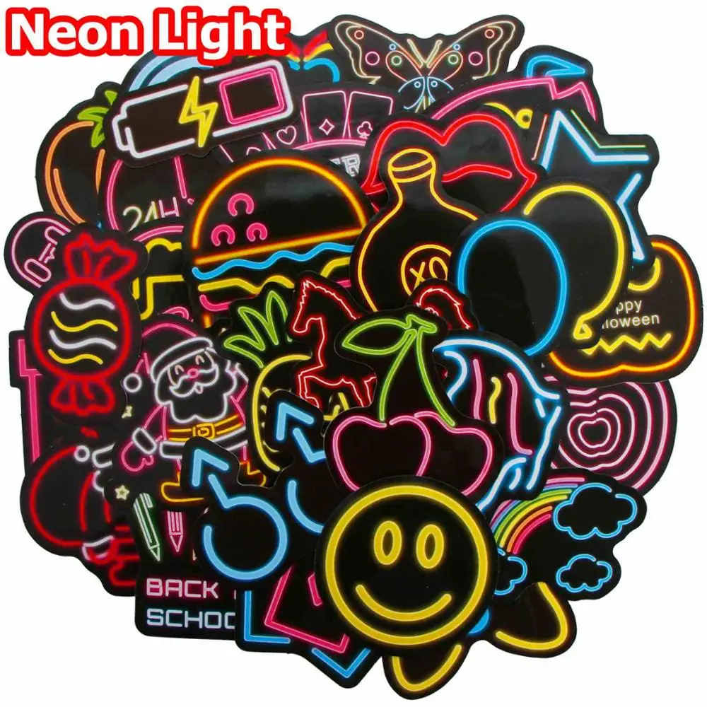10/50 PCS Neon Light Stickers Aesthetic Classic Retro Neon Style Anime