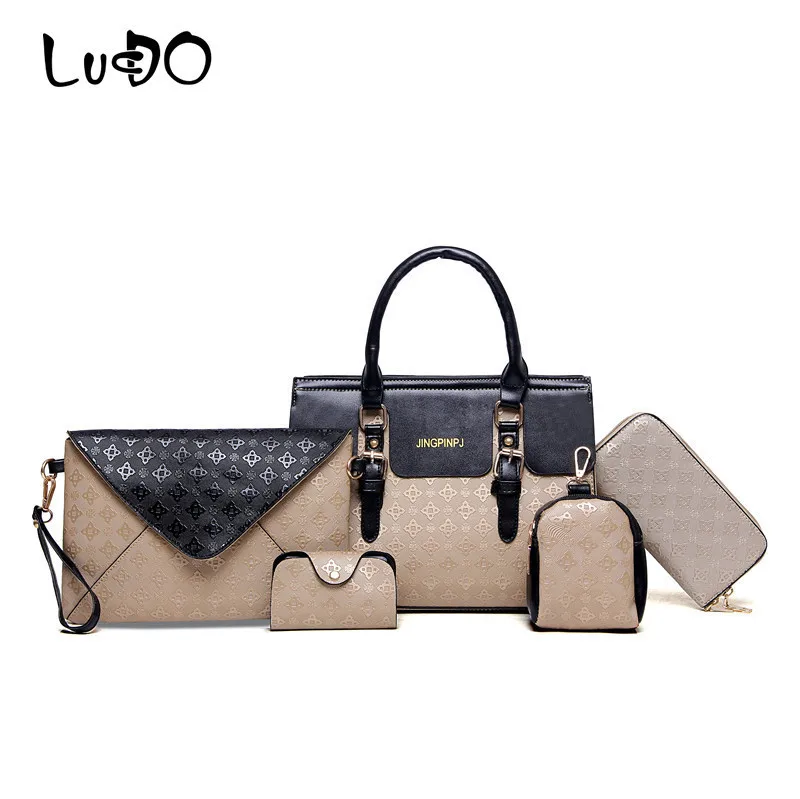 

LUCDO 5 Piece/Set New Women Shoulder Bags Fashion Leather Handbags High Quality Crossbody Sac Messager Rivets Cuir Femme Purse