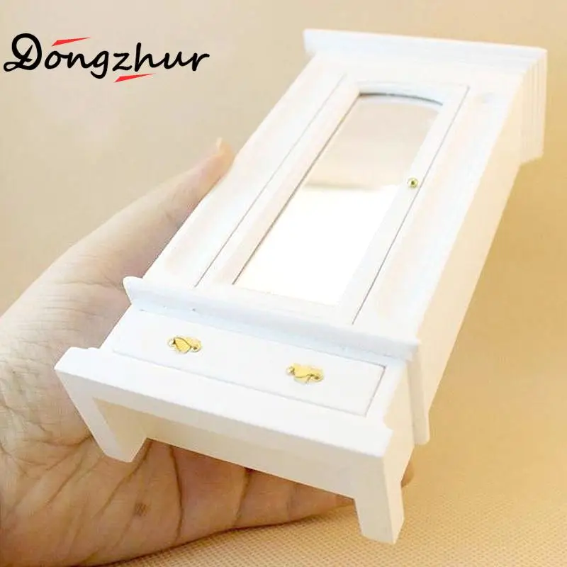 الأبيض البني جديد 1 قطعة الأطفال طفل هدية لعبة البسيطة خزينة ملابس خشبية مصغرة مصغرة خزانة مع مرآة ل 1:12 دمية WWP7878