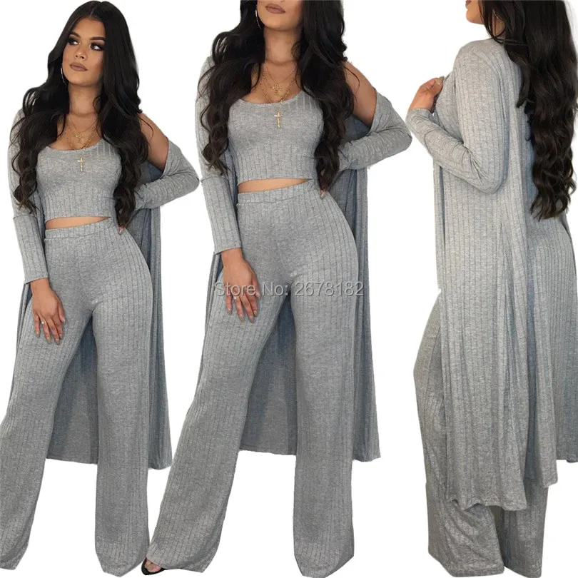 

3 Piece Set Long Jumpsuit Sexy O Neck High Waist Rompers Womens Jumpsuit Casual Grey Overalls Fashion Bodycon Jumpsuit