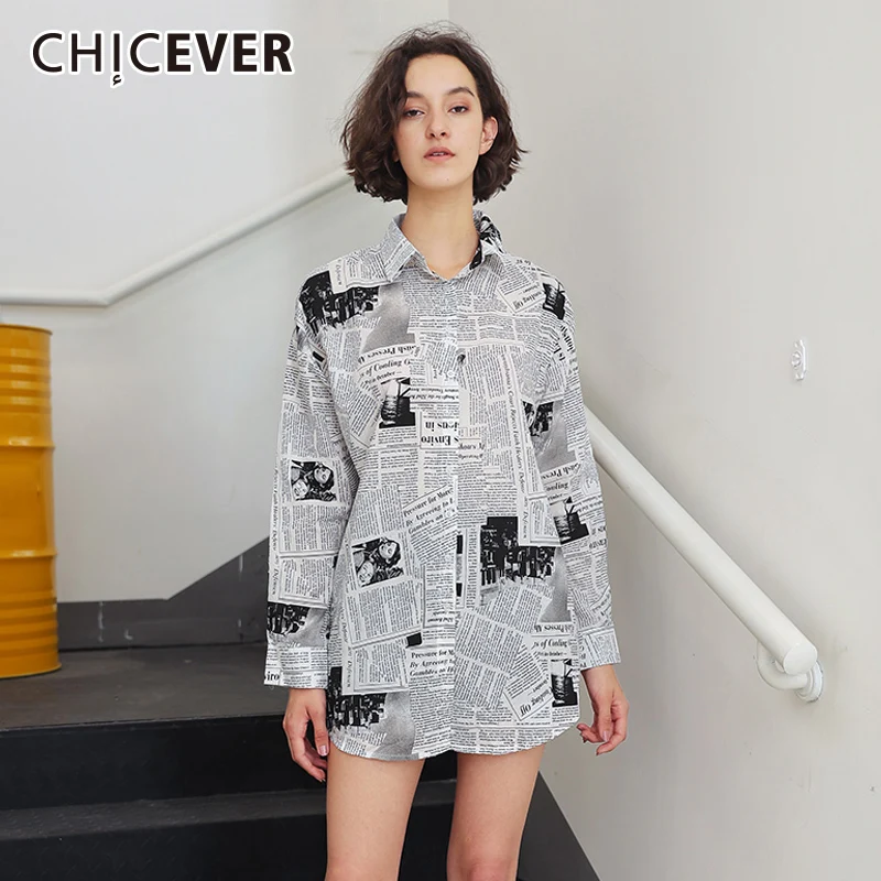 CHICEVER Осенняя блузка с принтом Женские рубашки Топы женские нагрудные длинным
