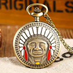 Древний вождь индийский старик красочные Портрет дизайн кварцевые Fob карманные бронзовые часы кулон цепочки и ожерелья цепи подарки как