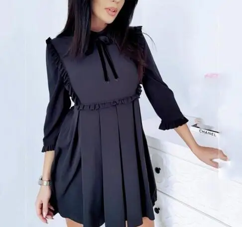 

Hirigin Casual Women's Long Sleeve Dip Bow Ruffle Sling Sexy Casual Party Mini Dress New