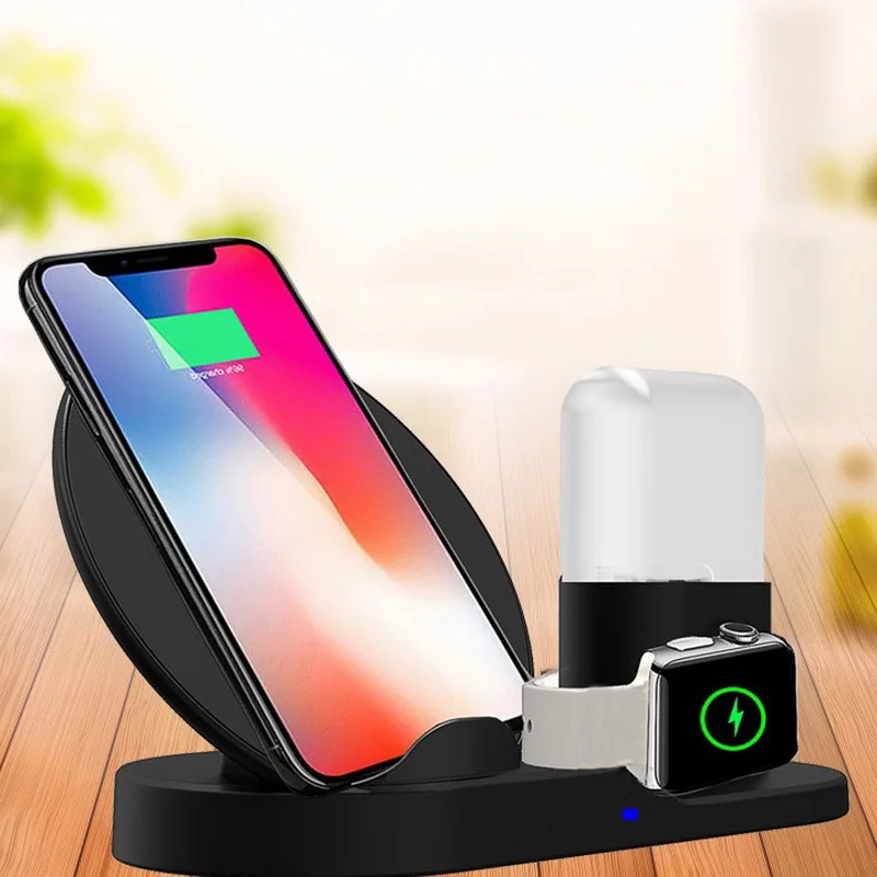 

3 in 1 QI Fast Wireless Charger Stand For Apple Watch iPhone Xs Max 8 Plus AirPods For Samsung Universal Charge Dock Station