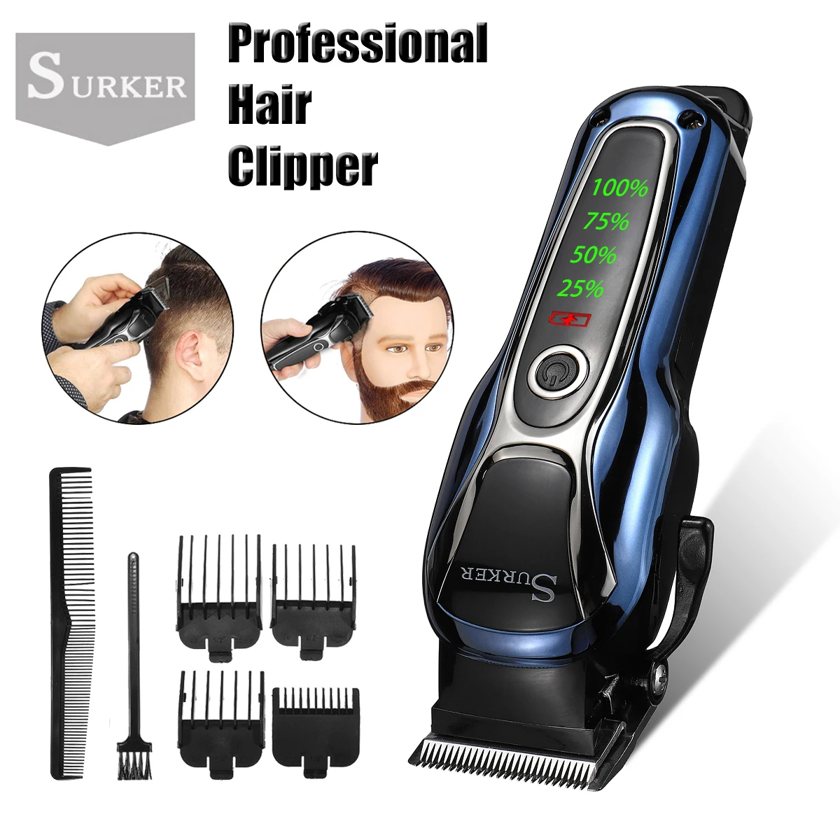 SURKER EU Plug Rechargeable LCD Hair Cutter Shaver Modelling