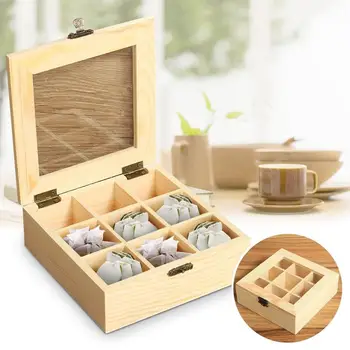 

Wooden Tea Bag Jewelry Organizer Chest Storage Box 9 Compartments Tea Box Organizer Wood Sugar Packet Container
