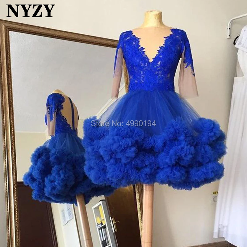

NYZY C110 Королевское синее платье с копчиком, бальное платье с коротким рукавом, короткое платье для выпускного вечера, vestido de madrinha coctel formura 2019