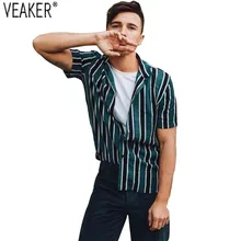Новые мужские уличные повседневные мужские полосатые рубашки уличная рубашка Топы мужские летние рубашки с коротким рукавом M-3XL