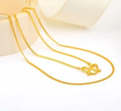 

Pure 24K Yellow Gold Necklace Special Curb Link Chain Necklace 45cm Length