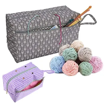 

Crocheting Knitting Organization Portable 2 Sizes With Divider Needlework Storage DIY Apparel Travel Yarn Holder Tote