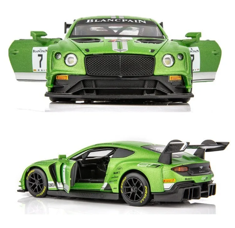 Goede 132 Continetal GT3 Racing Auto Legering Modellen Diecast Groen Miniatuur Voertuig Speedway Sport Auto Model Speelgoed Voor Kinderen