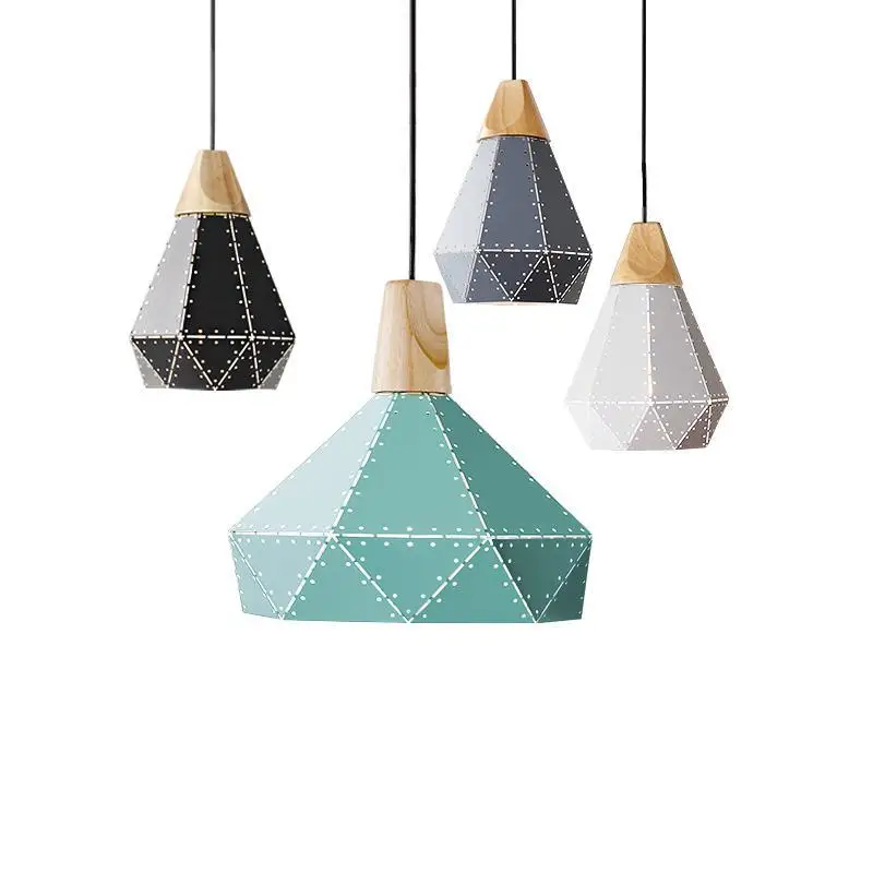 

shopcase Kitchen Small hole pendant lights 1-3 pcs Northern Europe Iron diamond Industrial Lighting E27 Nordic wood pendant lamp