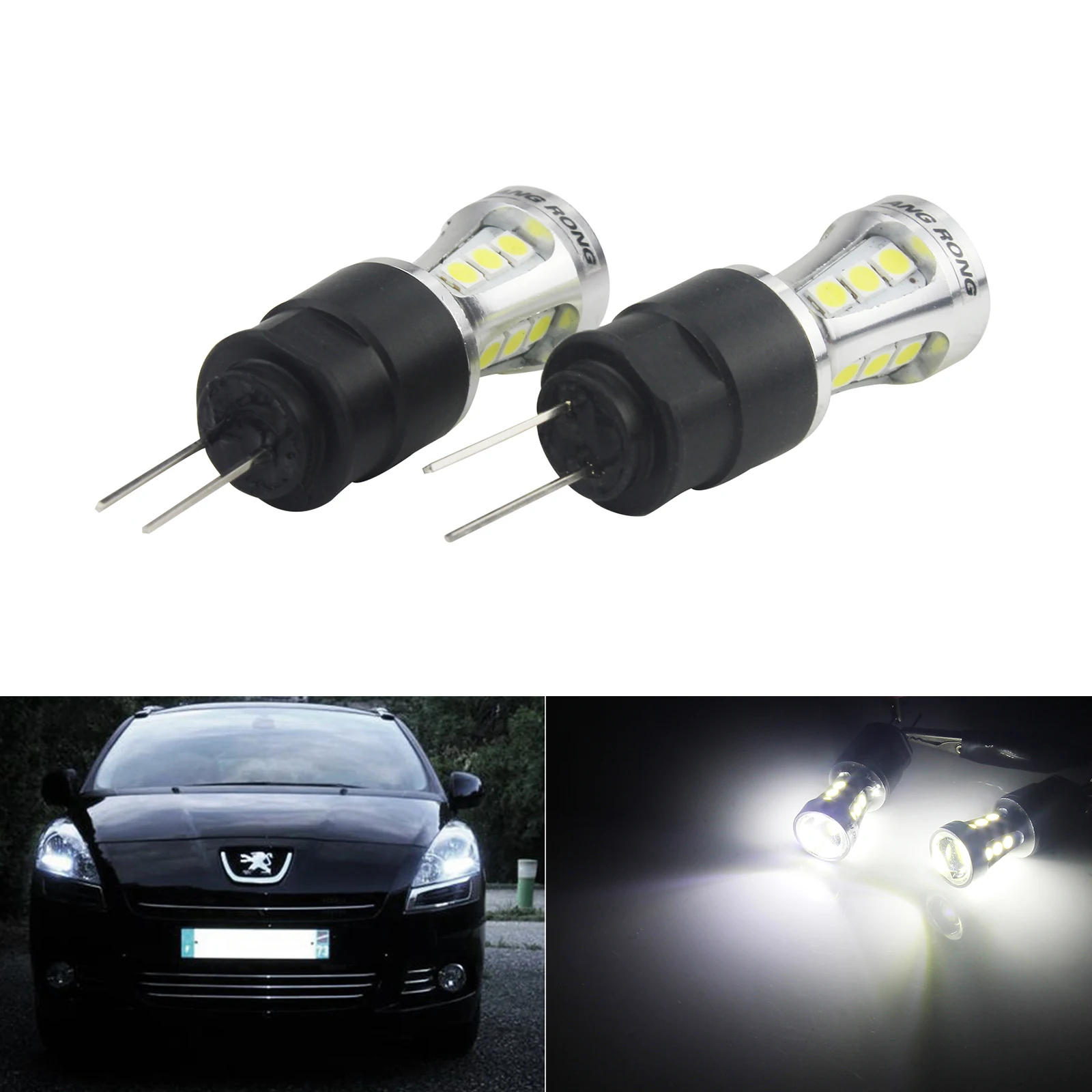 ANGRONG 2x HP24W HPY24W G4 18 SMD Светодиодный фонарь бокового свечения днем ходовые огни лампы для peugeot 3008 5008 Цитрон C5 белый 6000 К