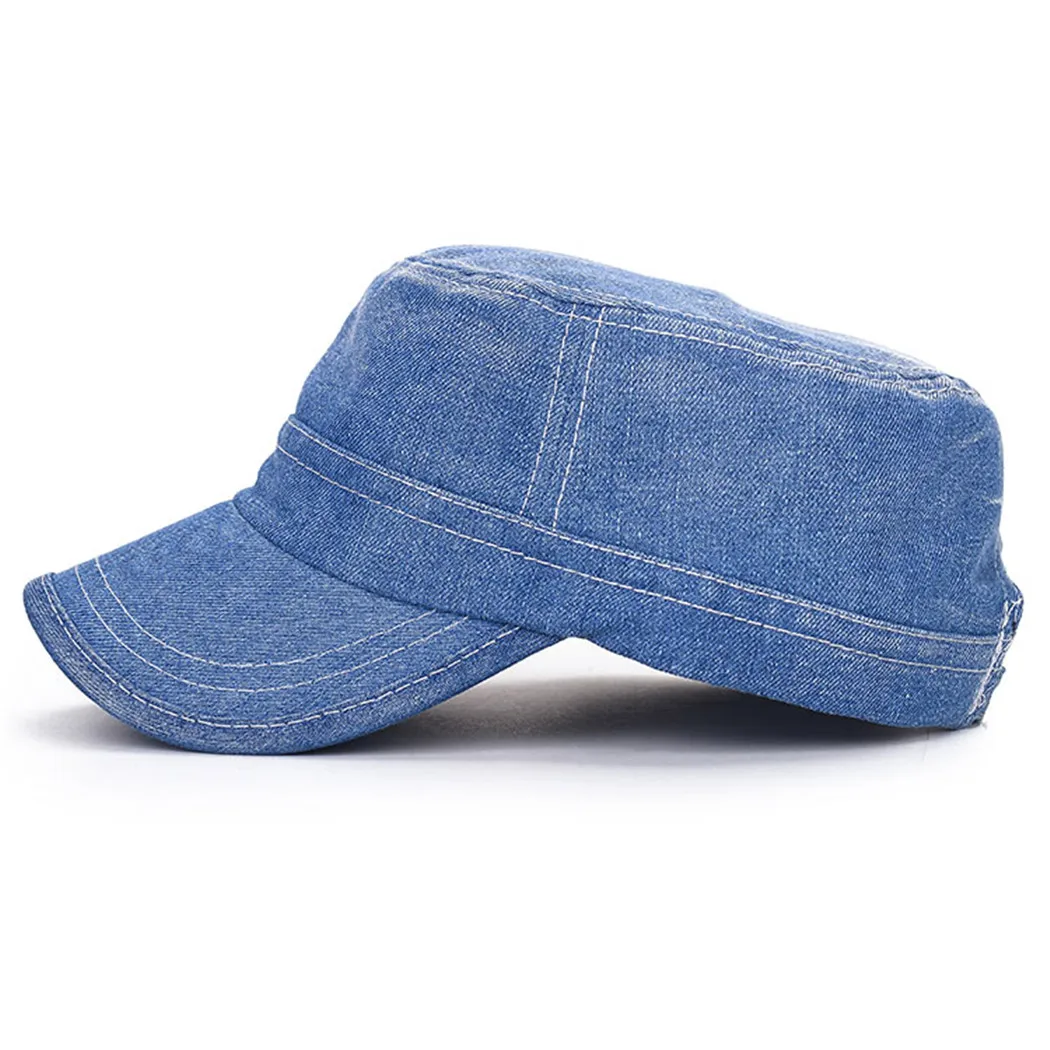 

Outdoor Military Denim Flat Hat Men Women Blue Plain Jean Cap Casual Solid Snapback Baseball Sun Hats Unisex Adjustable Caps