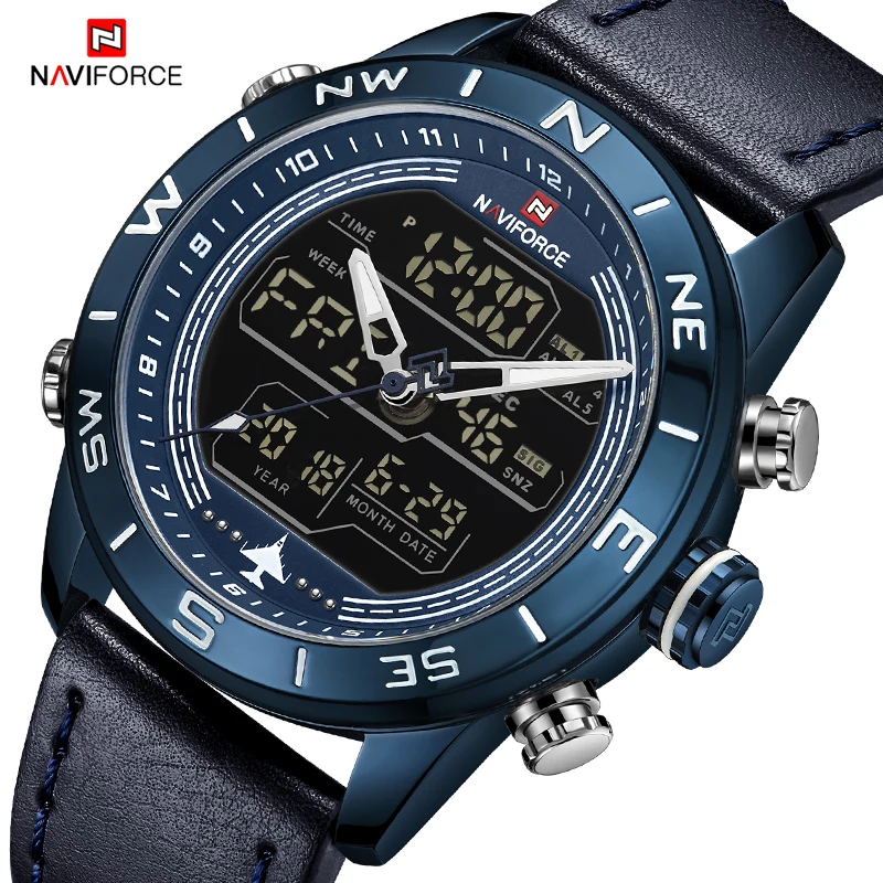 NAVIFORCE 9144 модные синие мужские спортивные часы светодиодные аналоговые цифровые