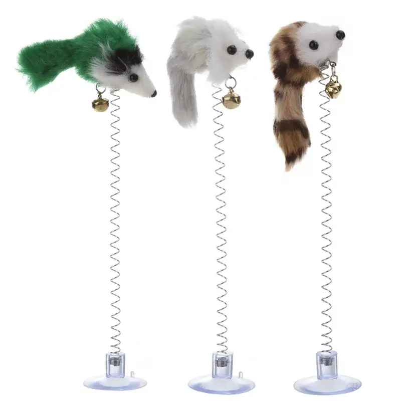 

3pcs Funny Cat Toys Elastic Feather False Mouse Bottom Sucker Toys for Cat Kitten Playing Pet Seat Scratch Toy Pet Cat False Toy