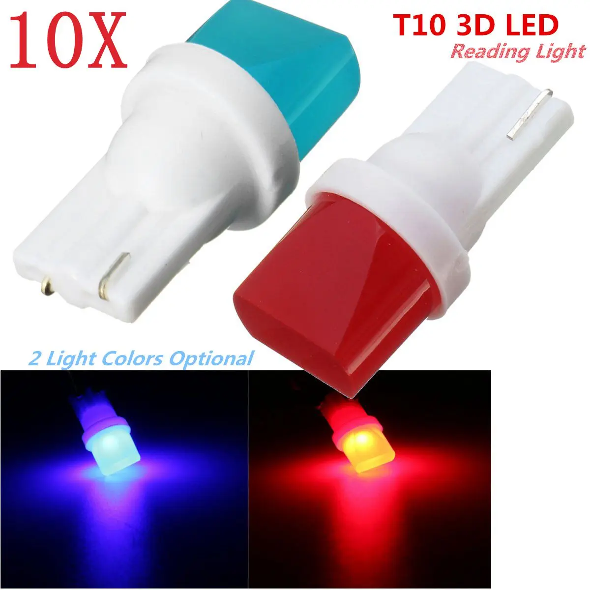 10 шт 12 V синий и красный цвета светодиодный 0,5 W T10 3D светодиодный салона хвост лампа для чтения лампа Ширина лампы автомобиля настольная