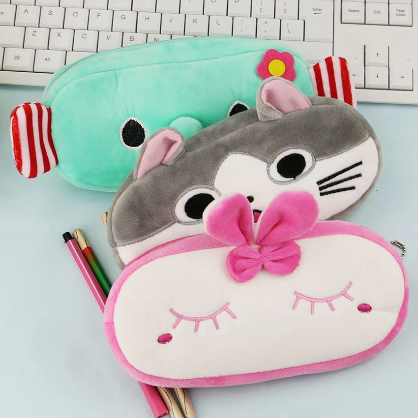 1PC Cute Cartoon Plush Pencil Case Kawaii School Kids Cat Elephant Box Animals Stationery | Канцтовары для офиса и дома