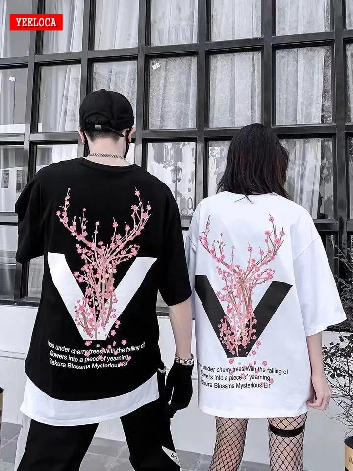 

Dropshipping 2019 trend sika deer couple short-sleeved shirt summer casual oversized men and women couple loose hip hop T-shirt