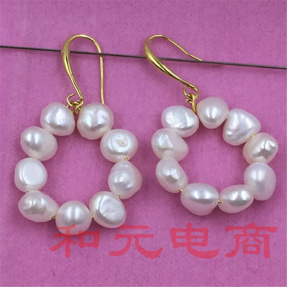 

Grace HUGE creamy earbob 4-5MM baroque pearl earrings olivine GOLD flawless AAA aurora gorgeous south sea TwoPin Luxury