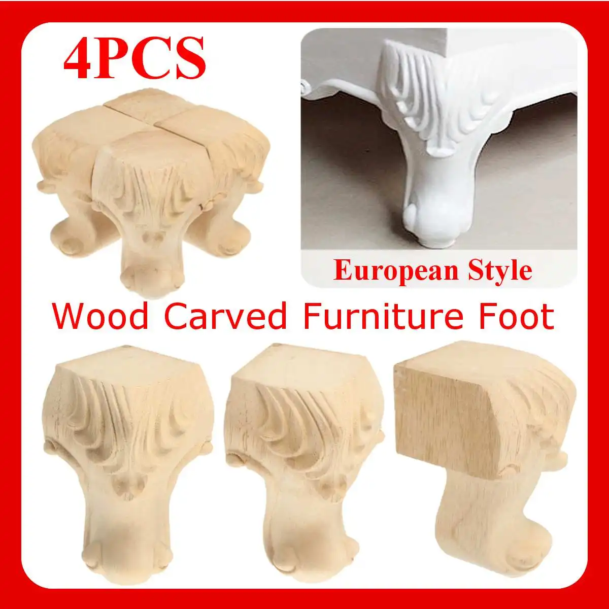 

4PCS European Style Solid Wood Carved Furniture Foot Legs TV Cabinet Couch Sofa Wood Furniture Table Feets Seat leg wood carving
