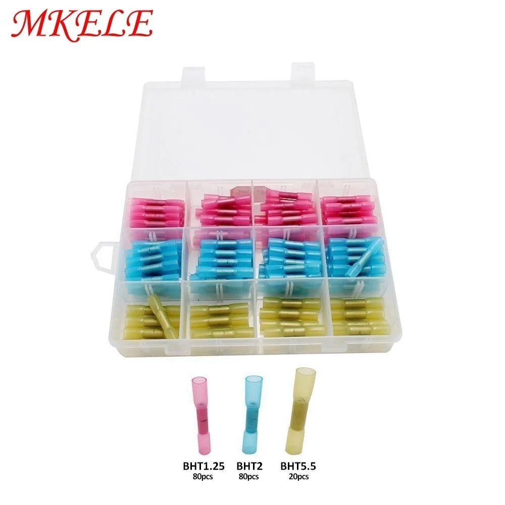 

180pcs/Box Heat Shrink terminal GP-H005 Assorted Insulated Electrical Wire Butt Connectors makerele Plastic Box Package